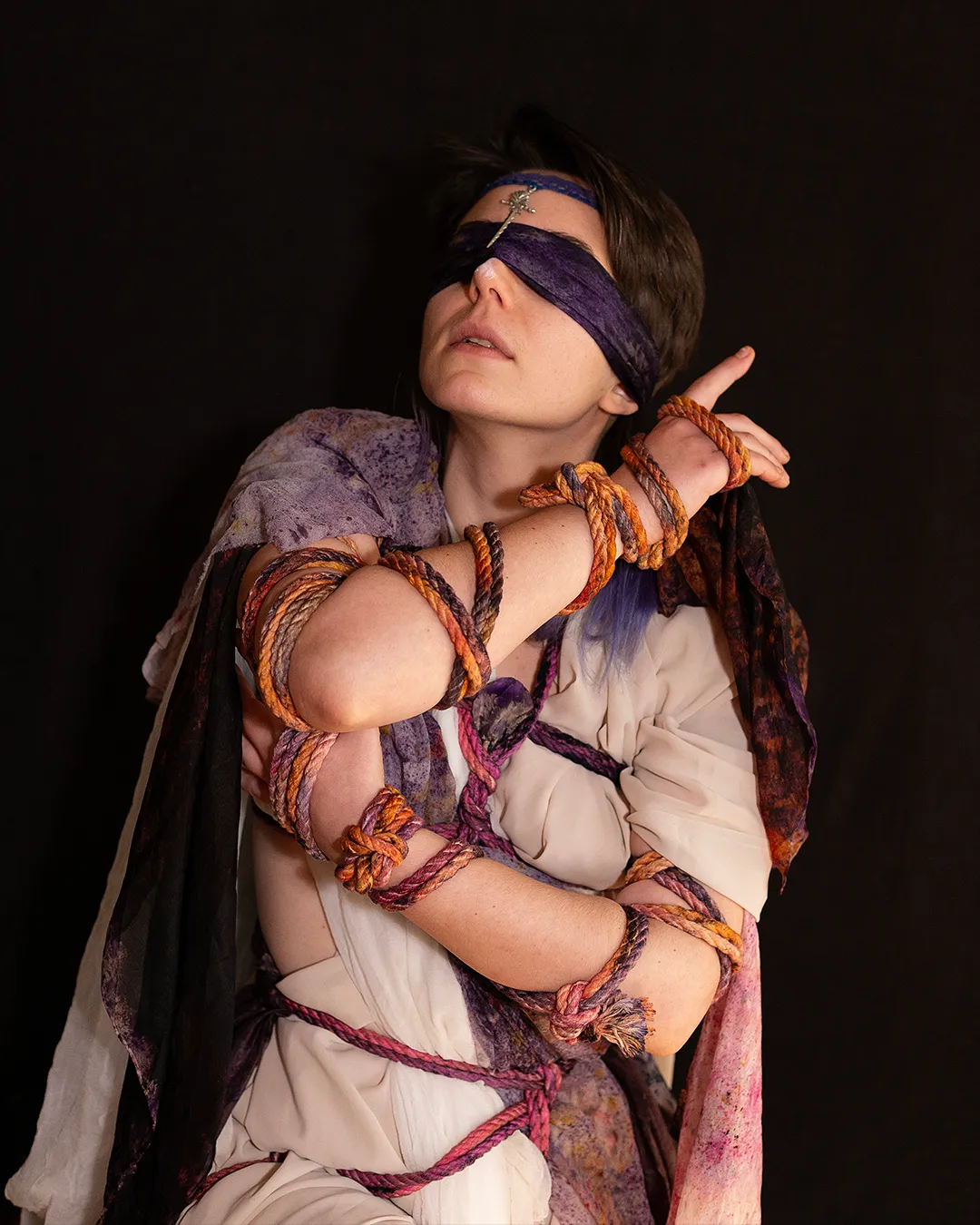The flow of silk and cotton bondage ~ visiting sub-space through floorwork healing shibari