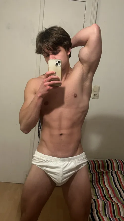 (20)How do I look in that white briefs?