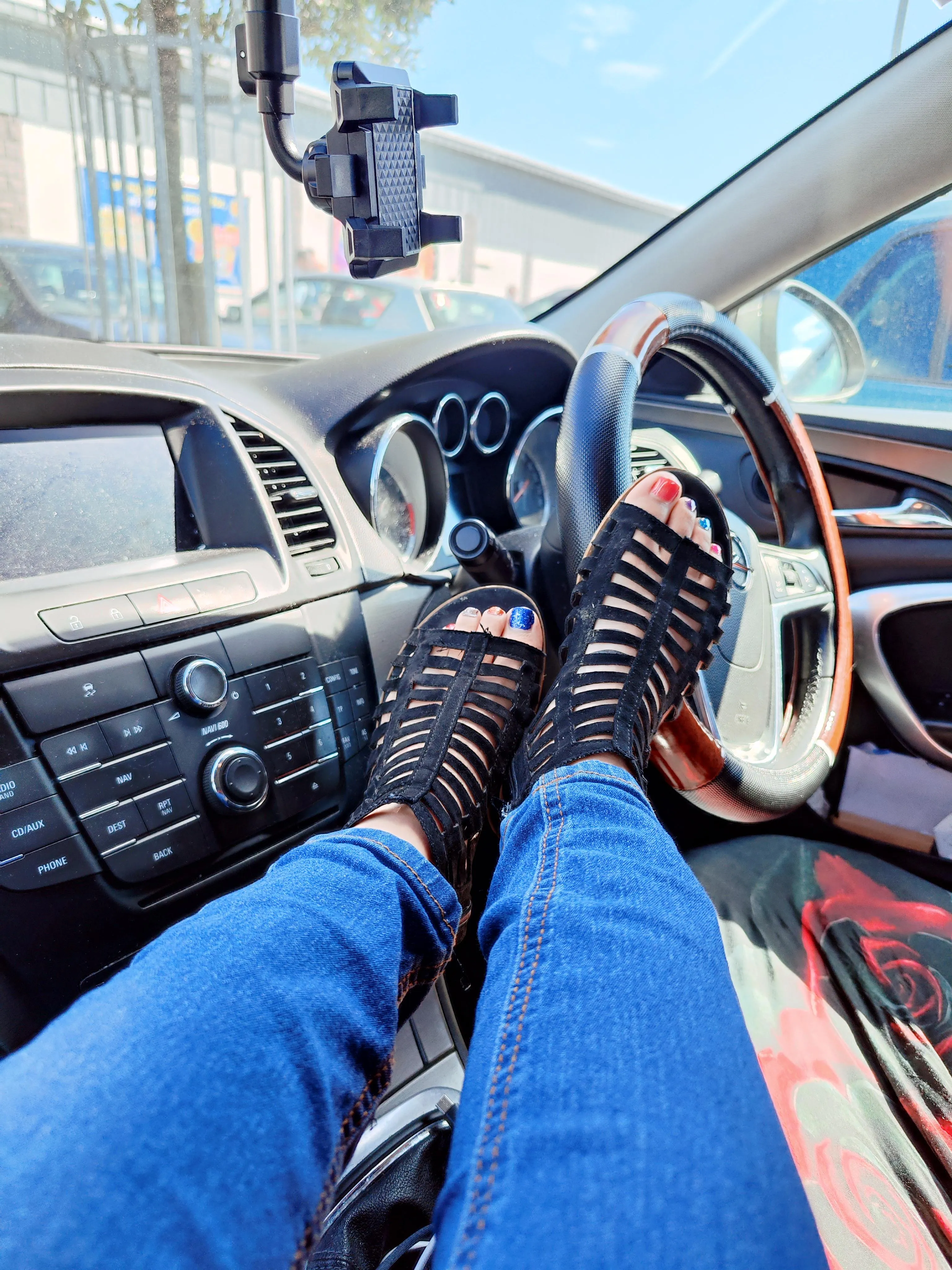 Hot sandals with rainbow nails