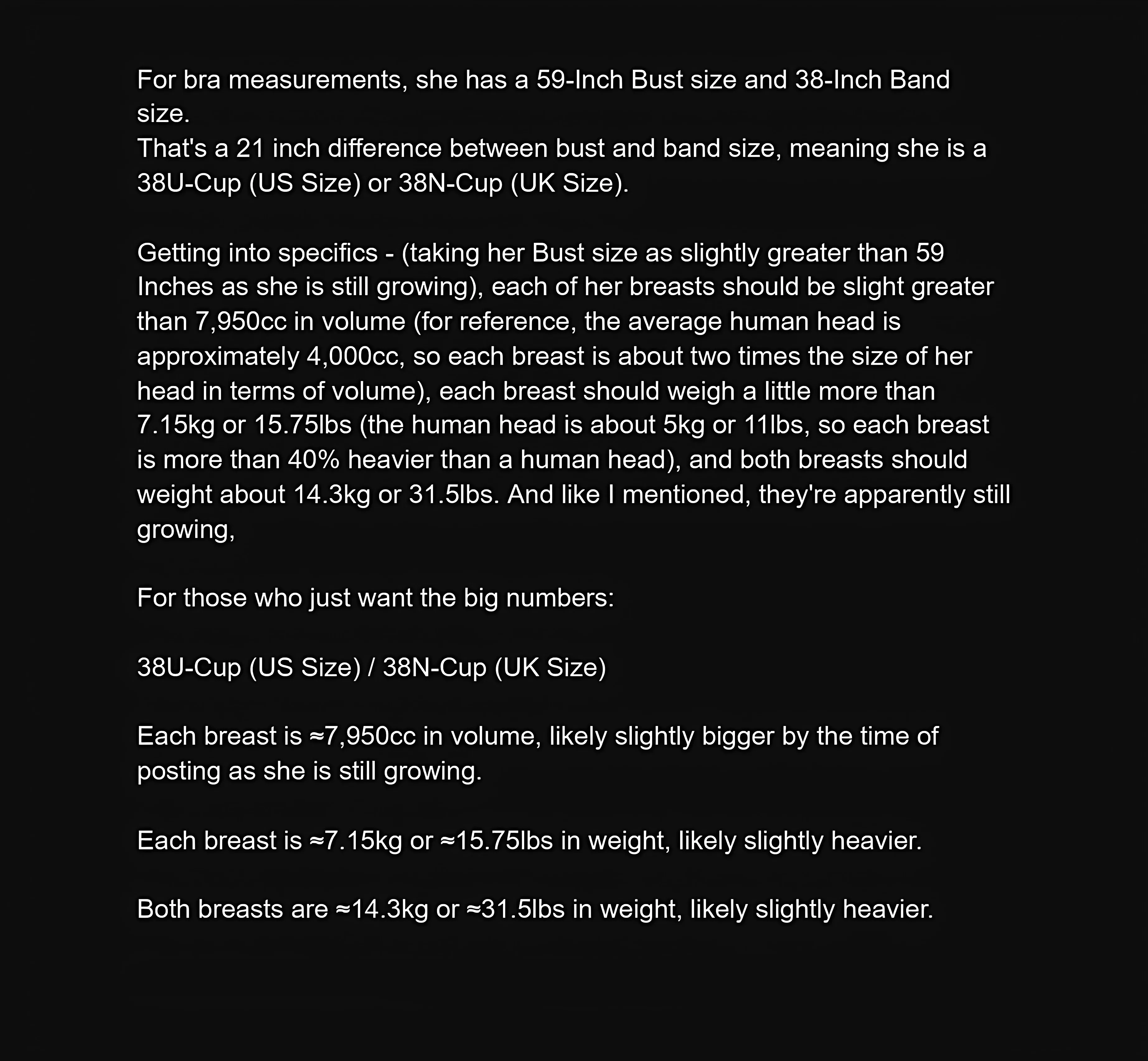 Trenity breast weight and volume (based on cup size) (Updated 14/02/2025)