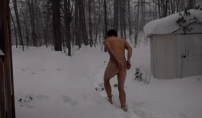 Locked out barefoot in the snow