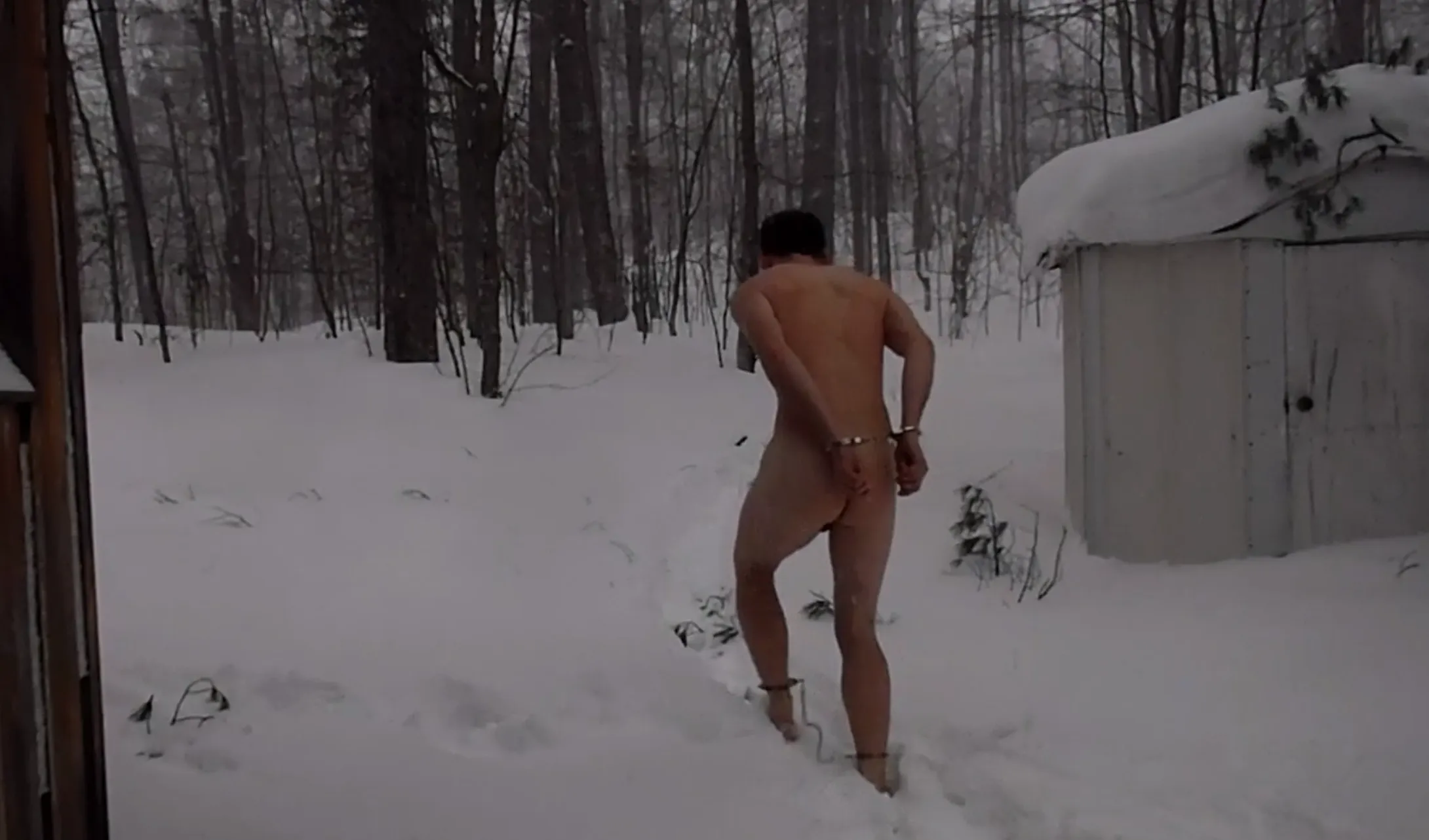 Locked out barefoot in the snow