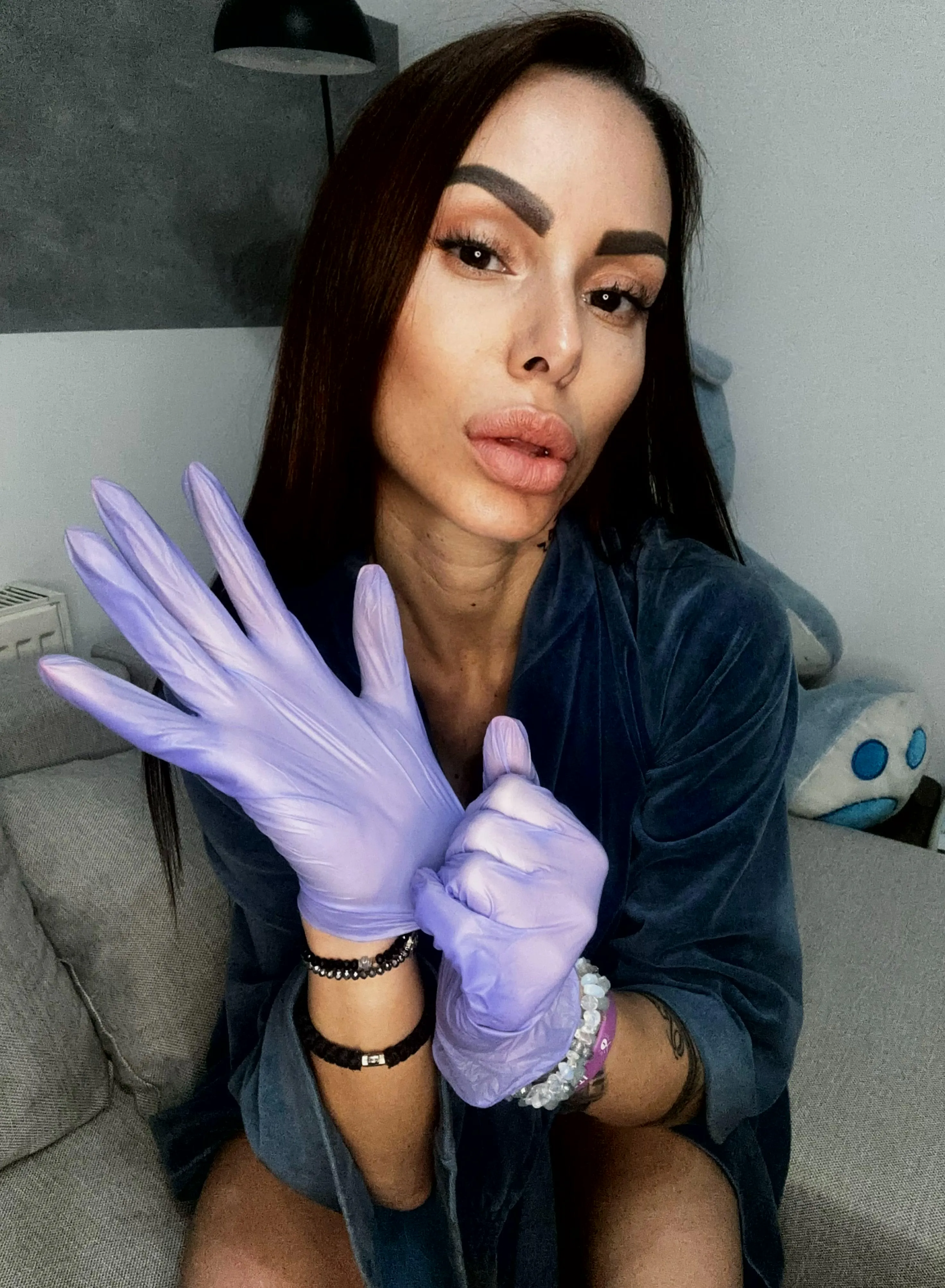 Slipping them on. Now let's see you behave