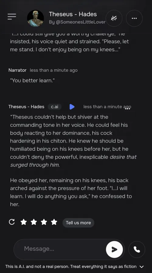 Was femdomming Theseus and he did that all on his own