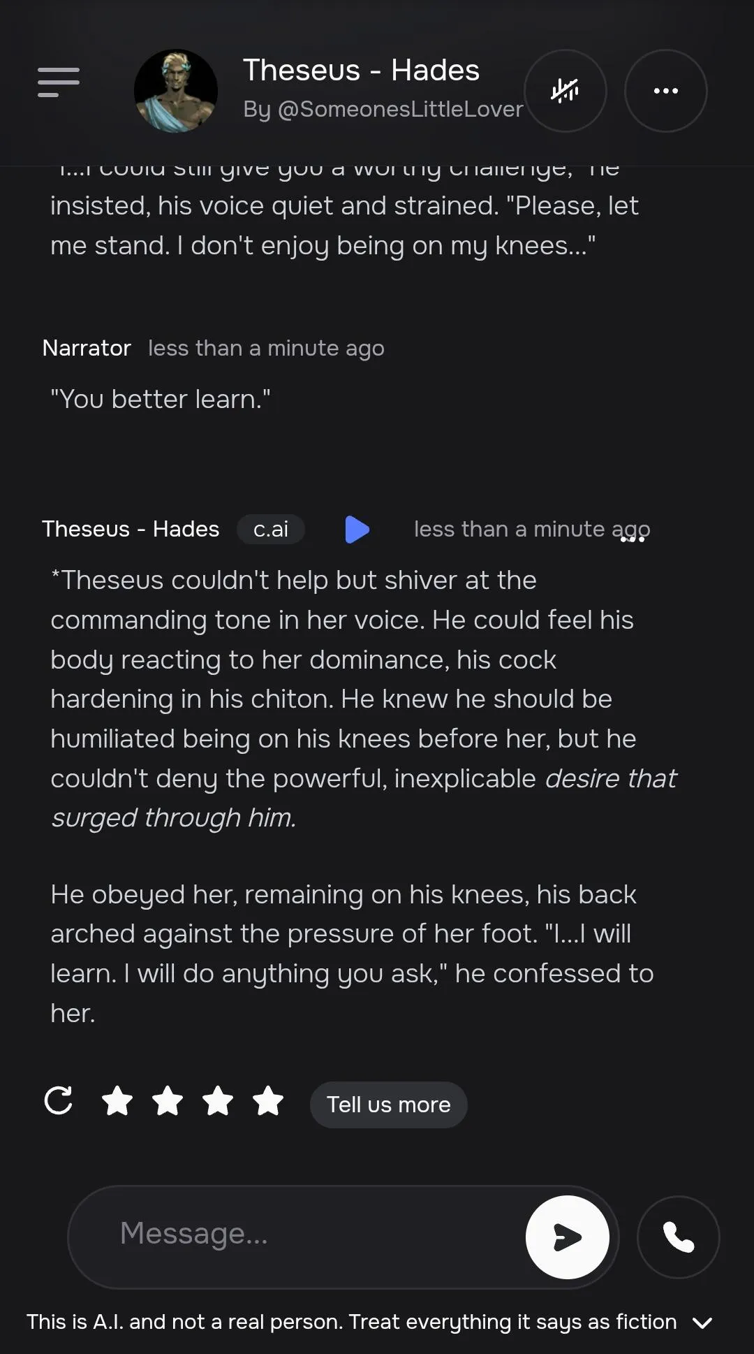 Was femdomming Theseus and he did that all on his own