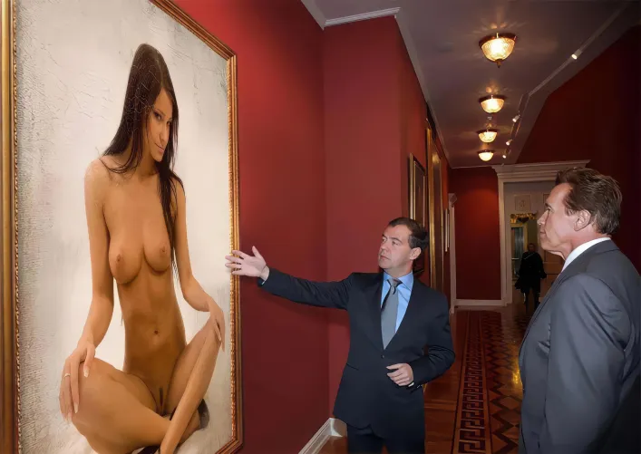 Arnold Schwarzenegger Appreciating Melisa's Art