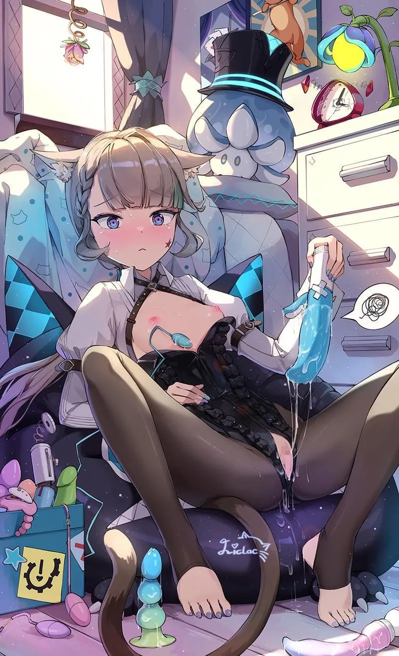 Lynette trying out new toys