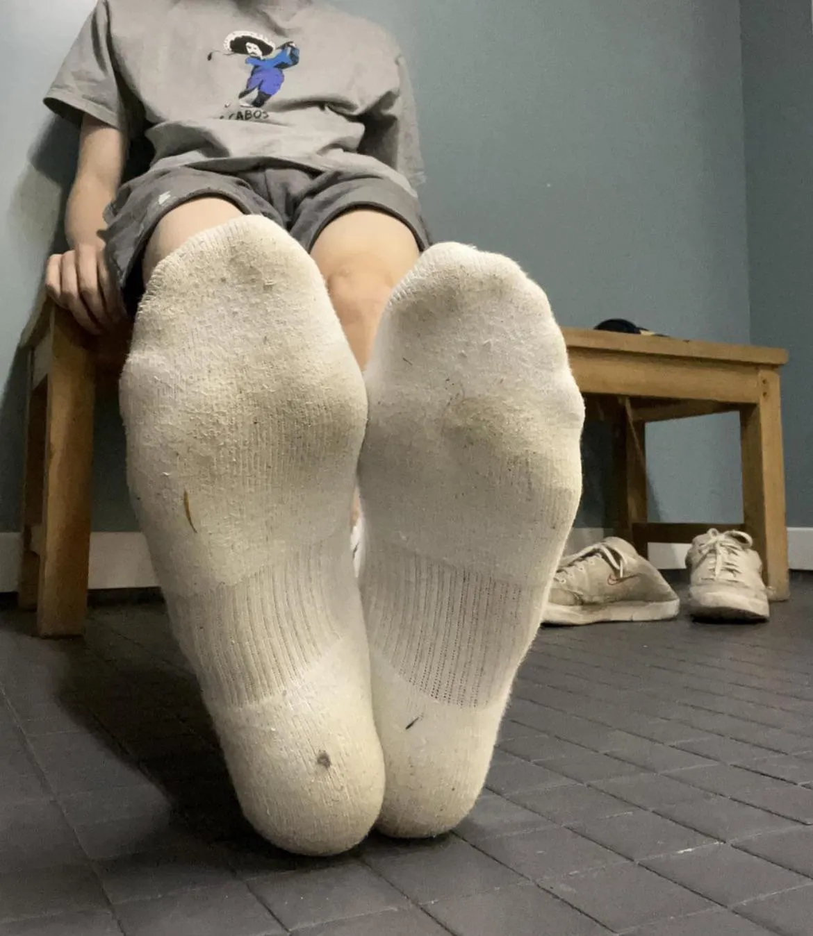 sweaty white socks after the gym