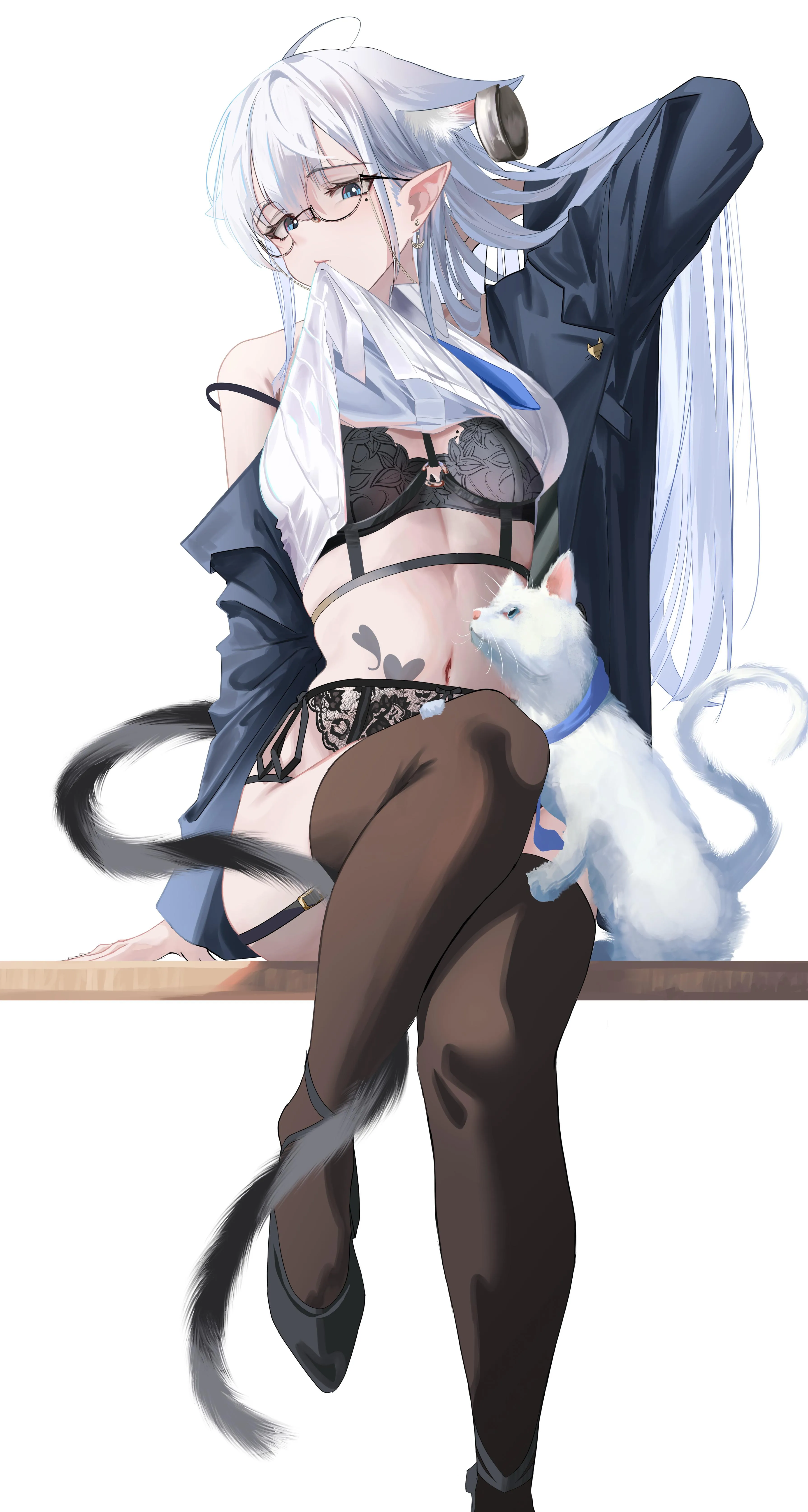 Catgirl chilling with her cat