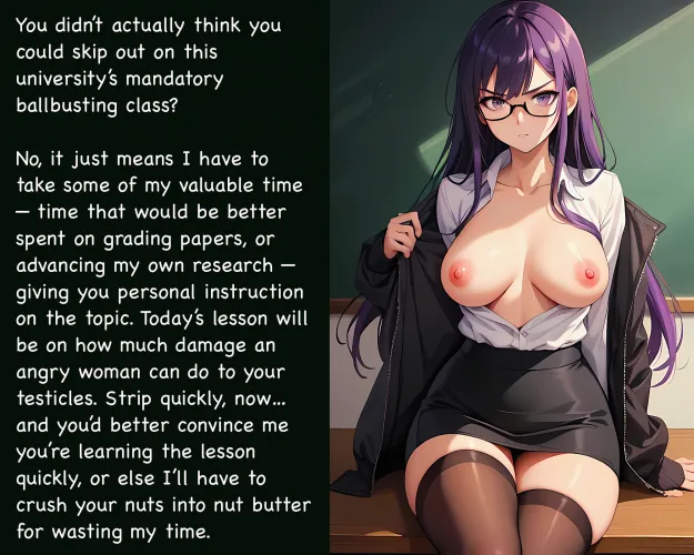 You thought you could skip ballbusting class? [AI Image] (punishment81 on ImageFap)