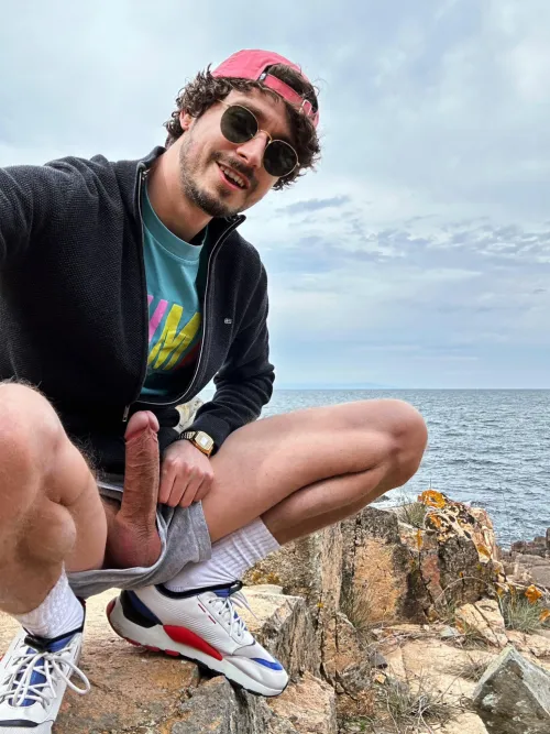 Bro lets whip out our dicks on the cliff, see who can get the hardest