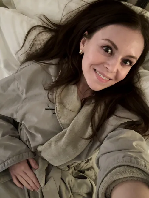 Cozied up in the hotel bathrobe!