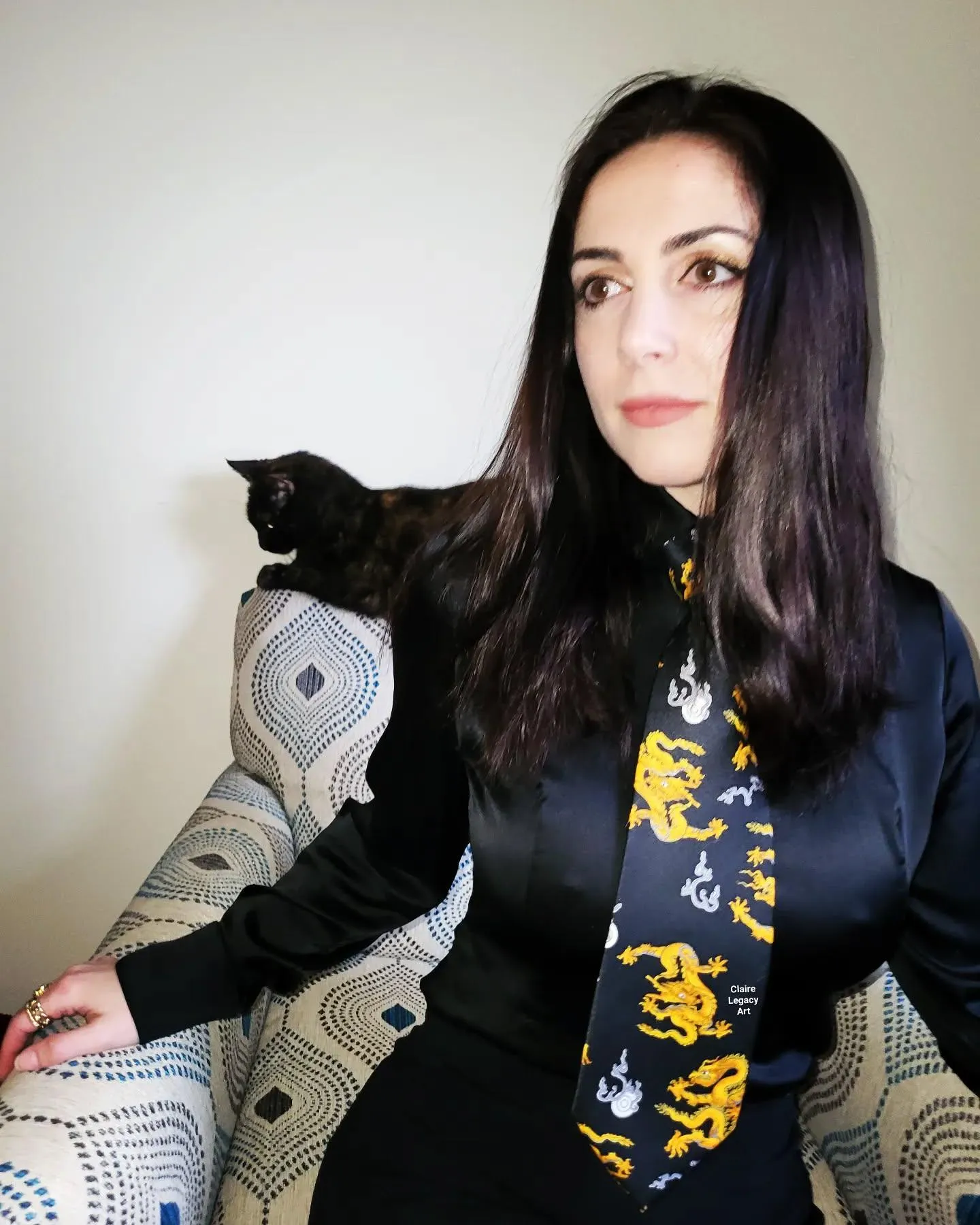 Black silk blouse and necktie @claire_legacy_art