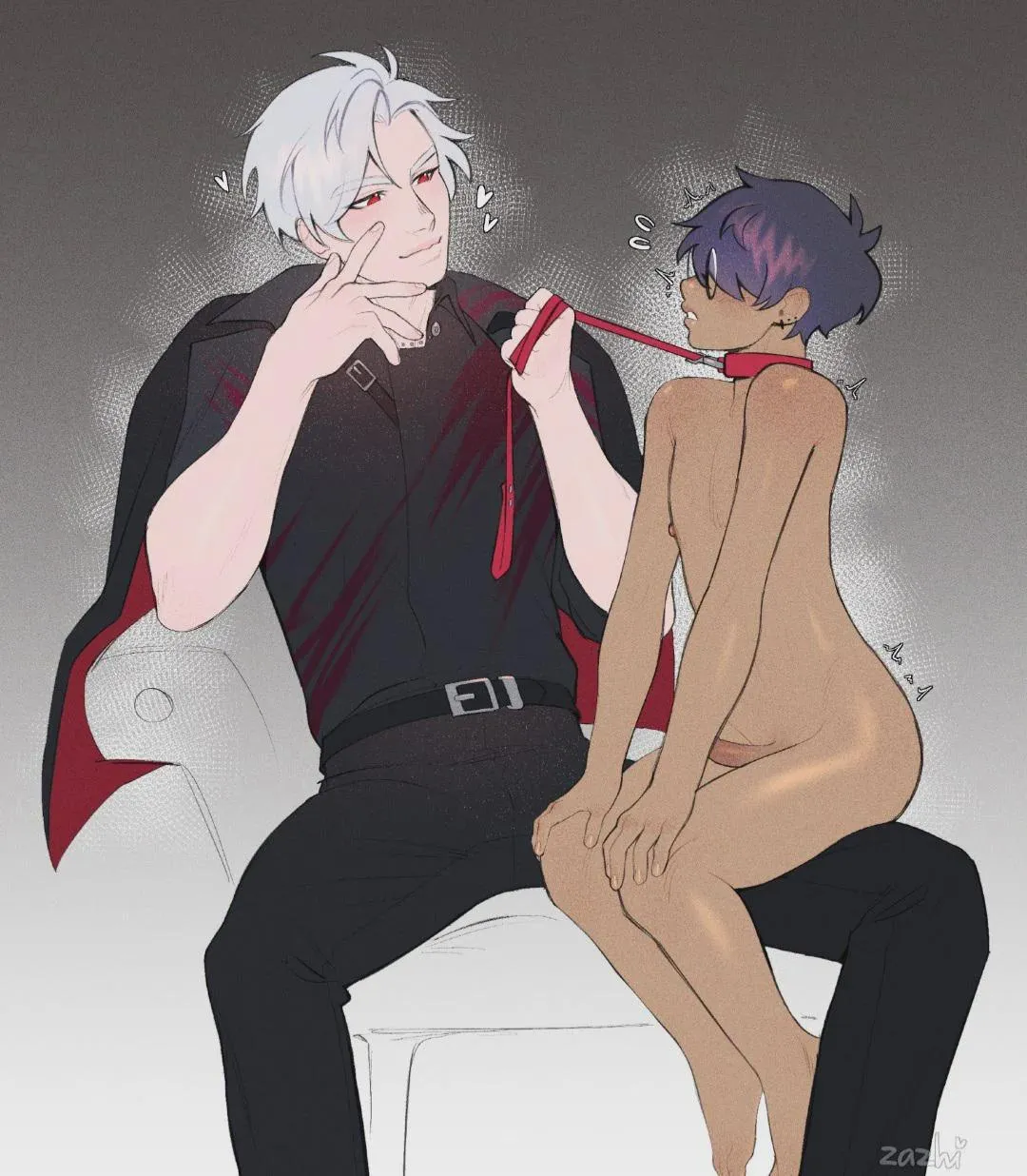 Brown Femboy on his Master's lap