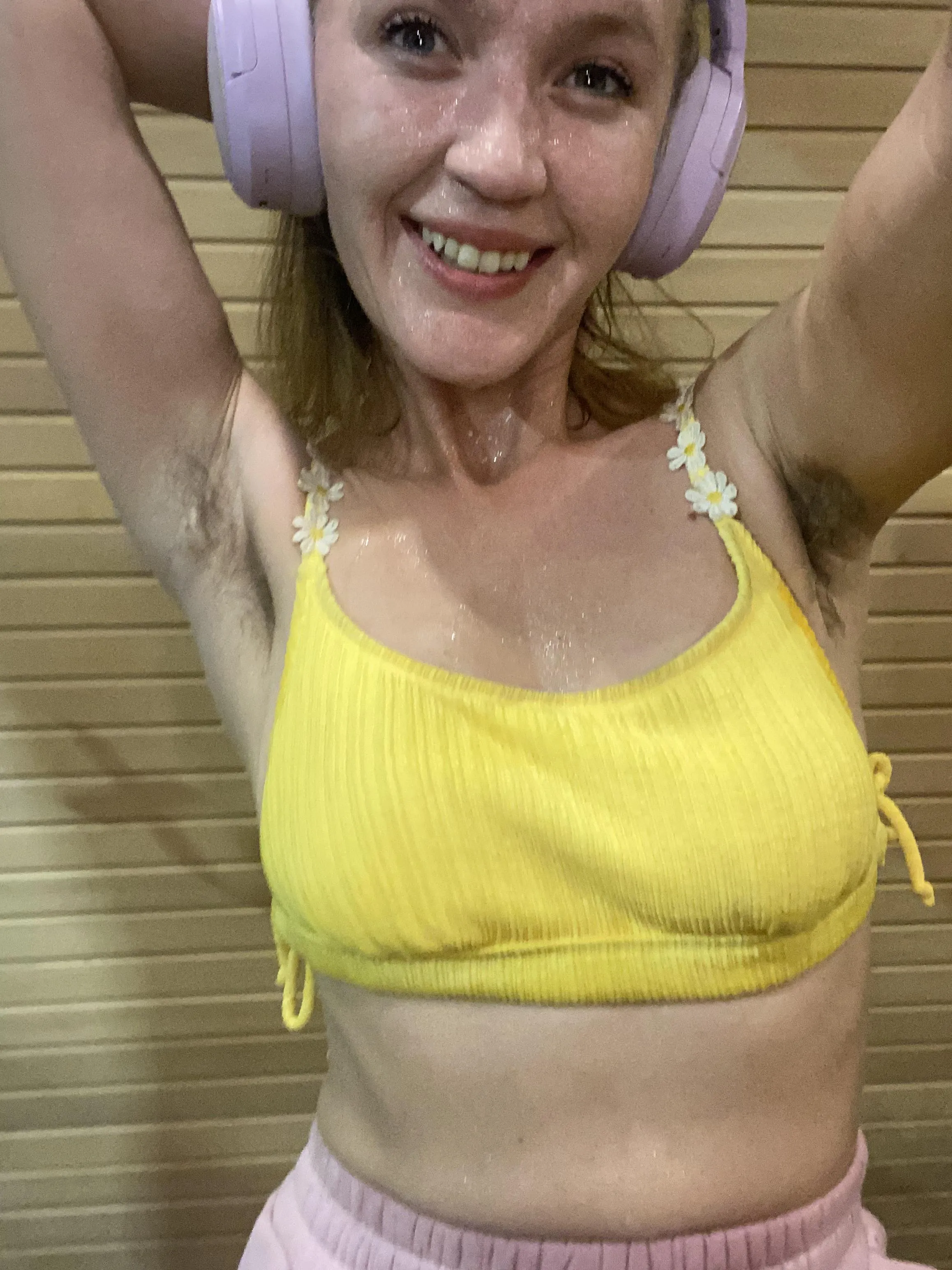 Hairy and sweaty gym armpits