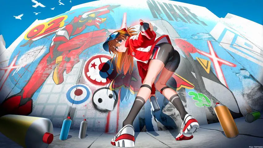 Street Asuka with Her Spray Can [Evangelion x Nikke]