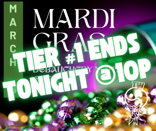 It's that time of the day, the day before a party, where we remind you that Tier 1 pricing ($30/person) ends tonight at 10p! You can always pay at the door as well, plenty of tickets available for that option too 🤩