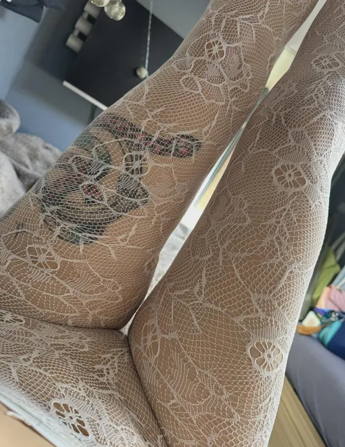 Lace pantyhose on your naked body it turns you on