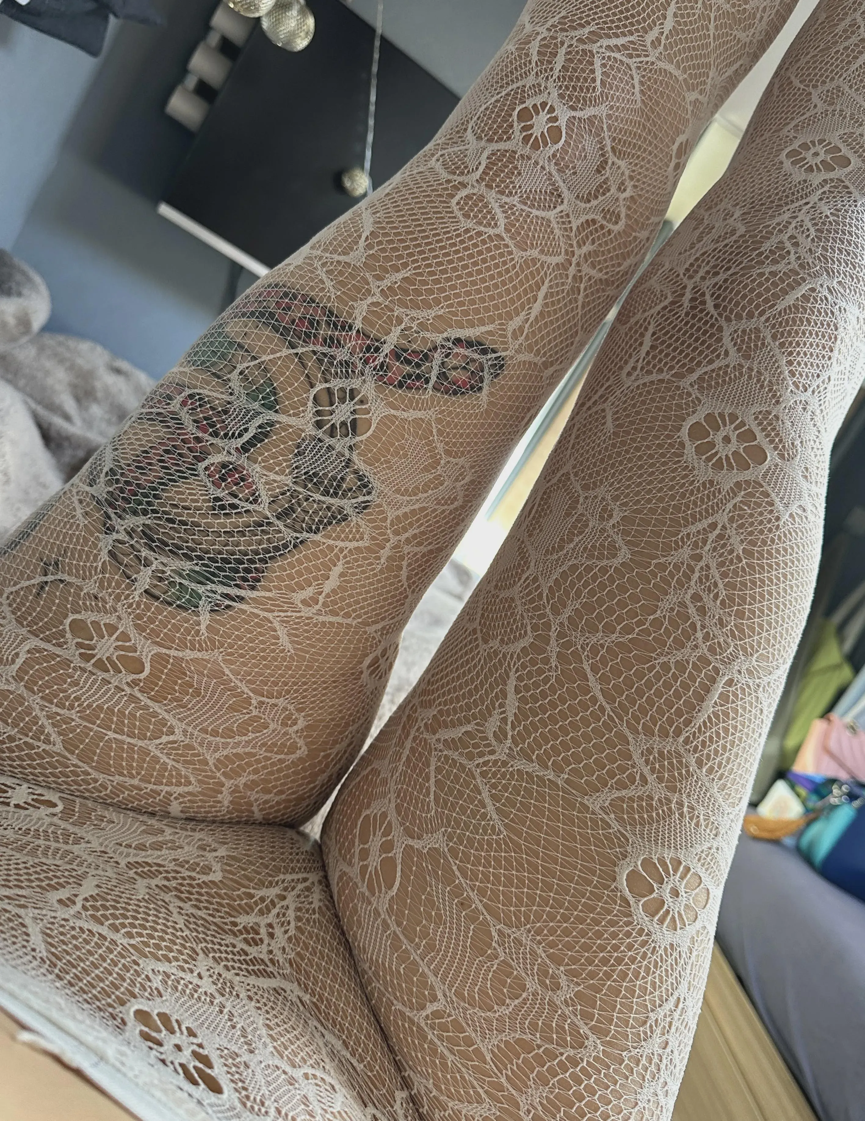 Lace pantyhose on your naked body it turns you on