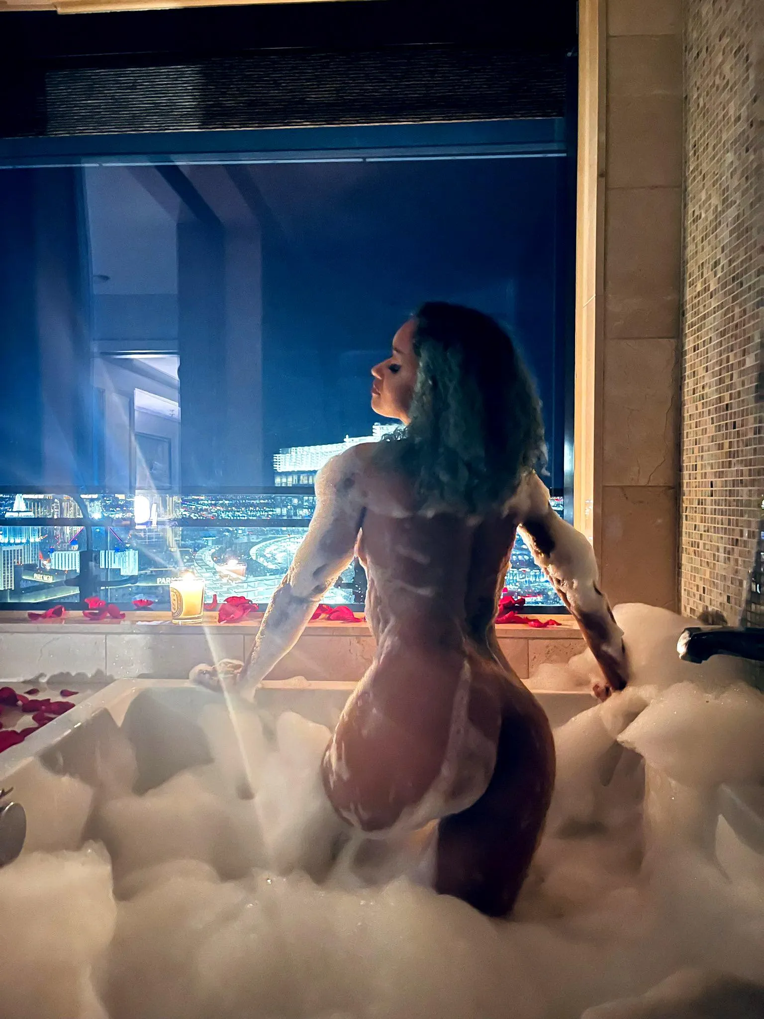 She's a beautiful view on a Vegas night.