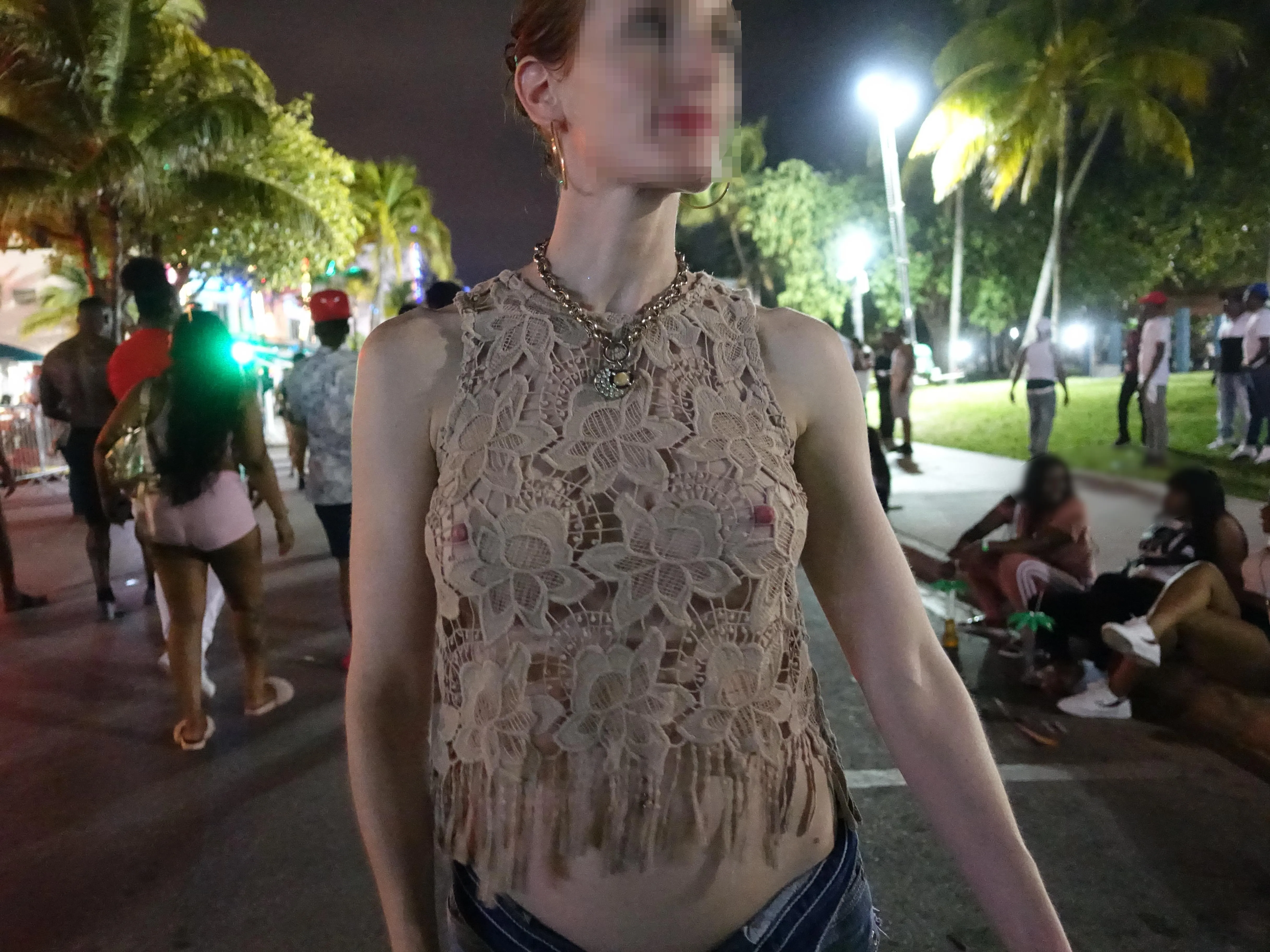 Strolling on Ocean Drive with my nipples poking through