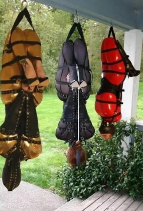 Farmhouse living had it's perks for Hank. The insolated plot of land lent itself well to a bondage slave collector lifestyle. With prying eyes a non-issue, he'd hang three of his favorites on the front porch so that when he gets home, he has an immedia