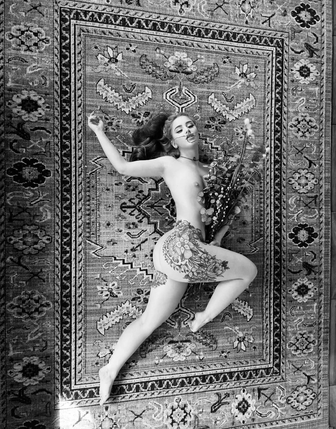 My nude self laid out in monochrome