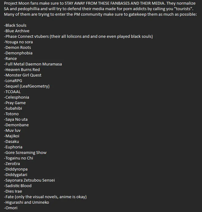 Bruh, Project Moon fans are probably a bunch of mentally ill and horny people who think MGQ fans are  Bruh, Project Moon fans are probably a bunch of mentally ill and horny people who think MGQ fans are