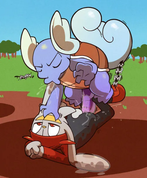 Wartortle pinning raboot to the ground in mud (argon vile)