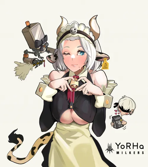 Yorha Milkers are available at your nearest camp machine! Have a drink! 🐮(art by me! - @kupdoodles)