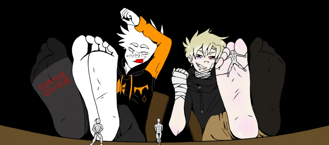 Got commissioned to draw foot fetish, size difference art of my own ocs Moe and Tobias.