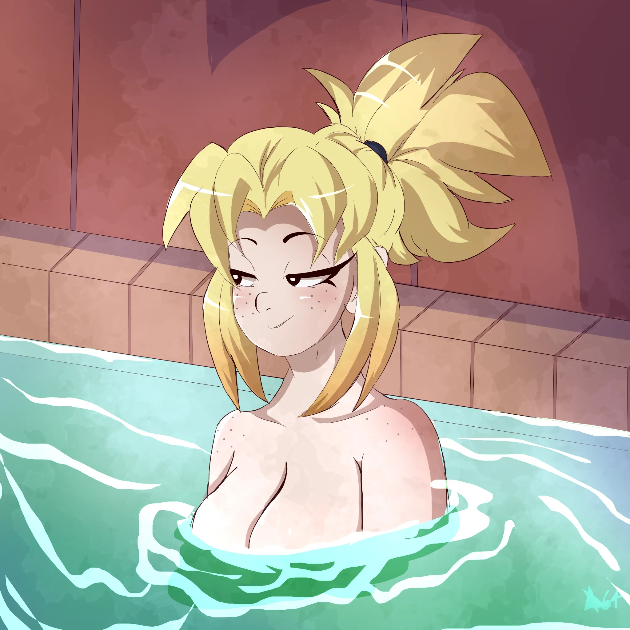 One of my main characters, Elizabeth (Liz) enjoying some time in the Hot spring. And the pool itself is pretty big too~