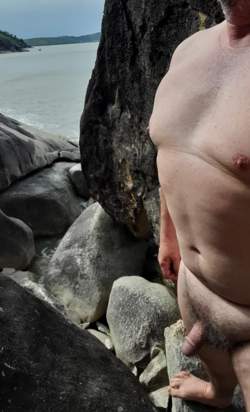 Enjoying a walk along the rocks