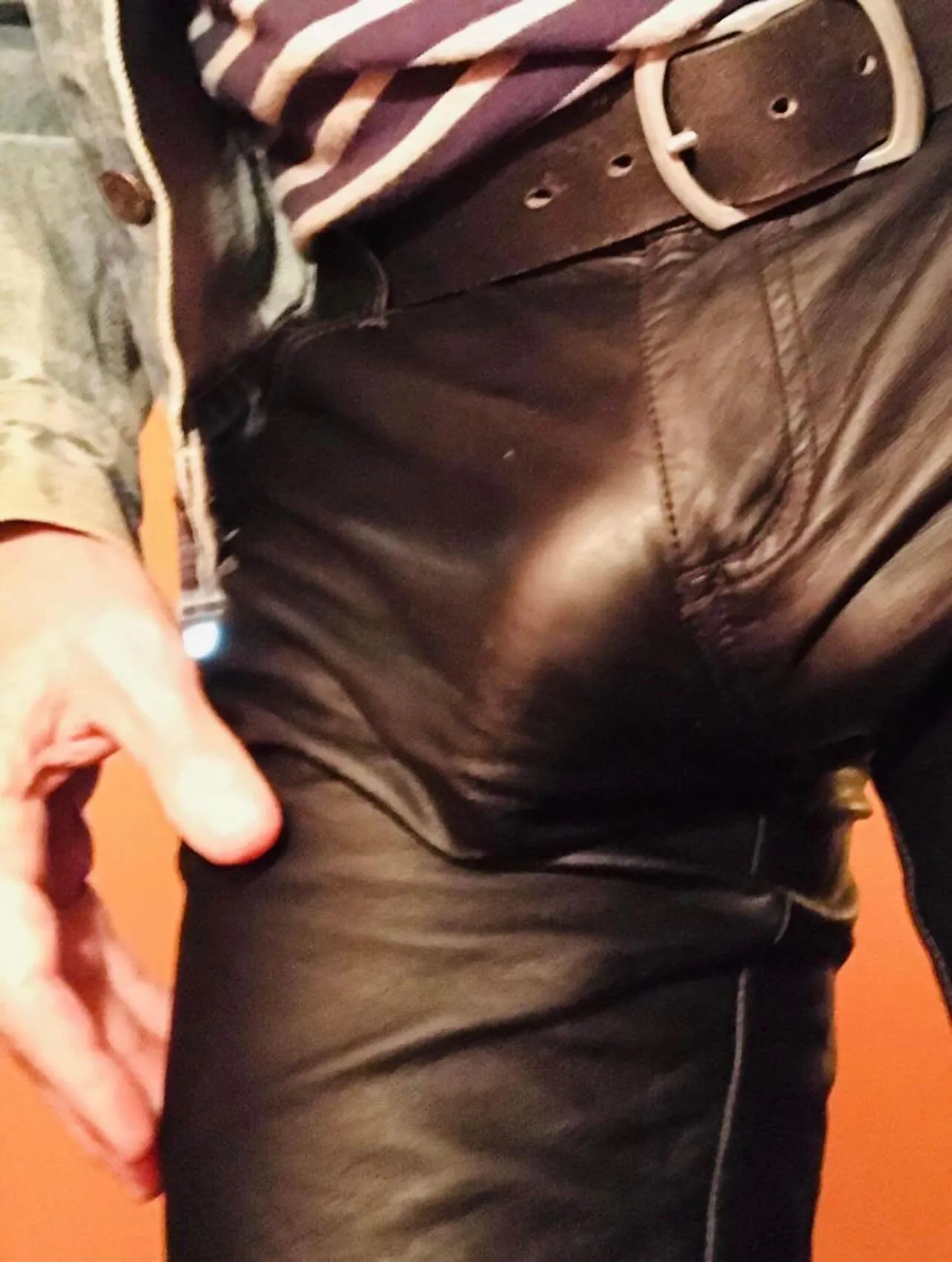 Leather public bulge