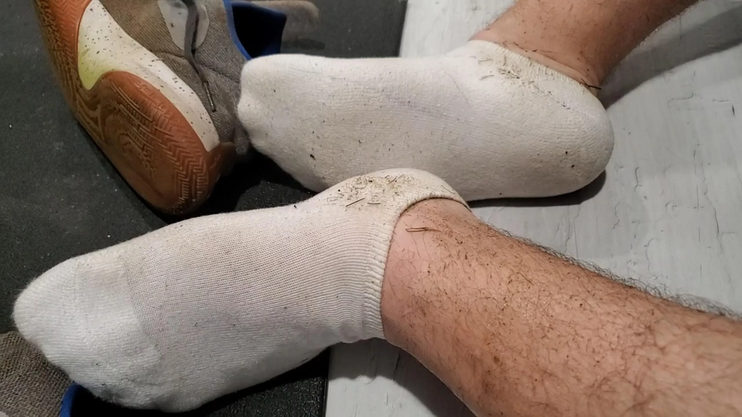 My sweaty socked feet
