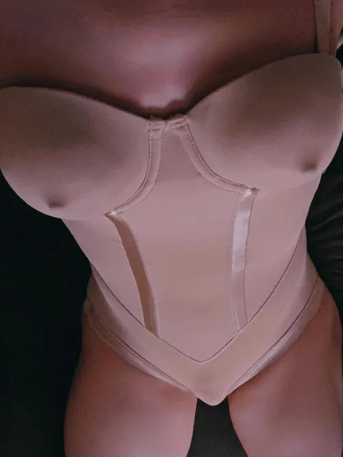 Begged the wife to let me try on her tight little bodysuit over my tiny bulge