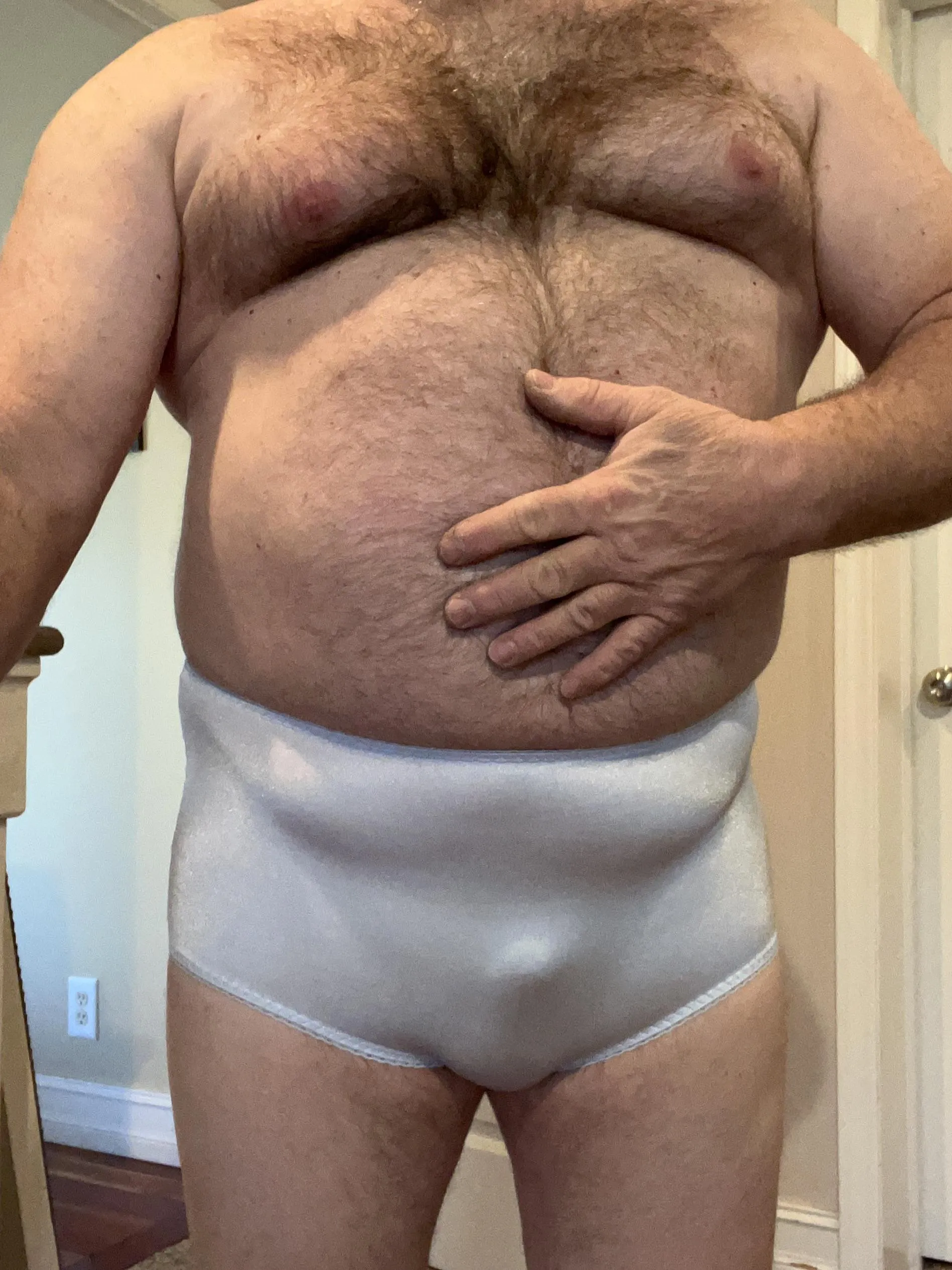 Bulge in blue panties