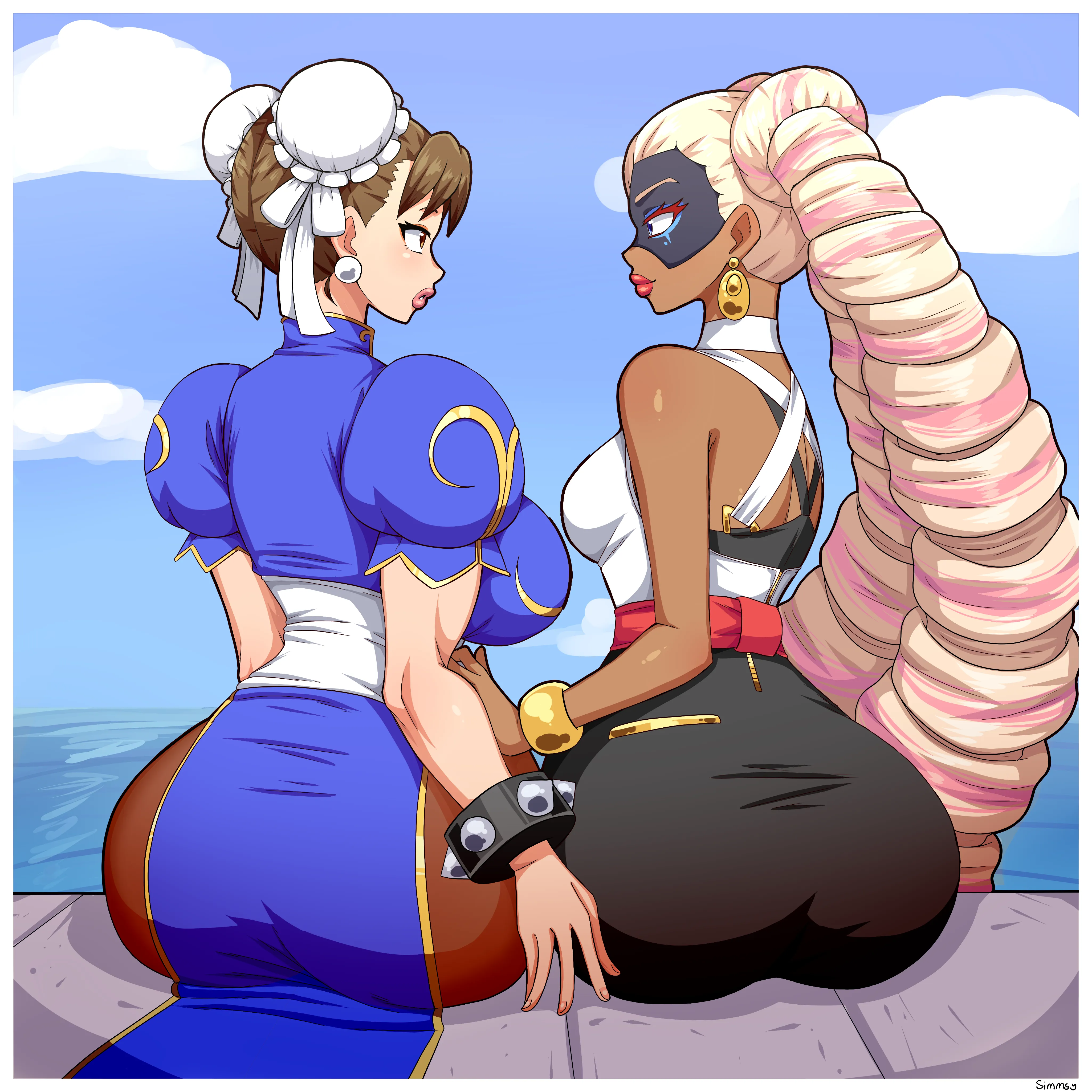 Chun-Li & Twintelle sitting together [Street Fighter × ARMS]