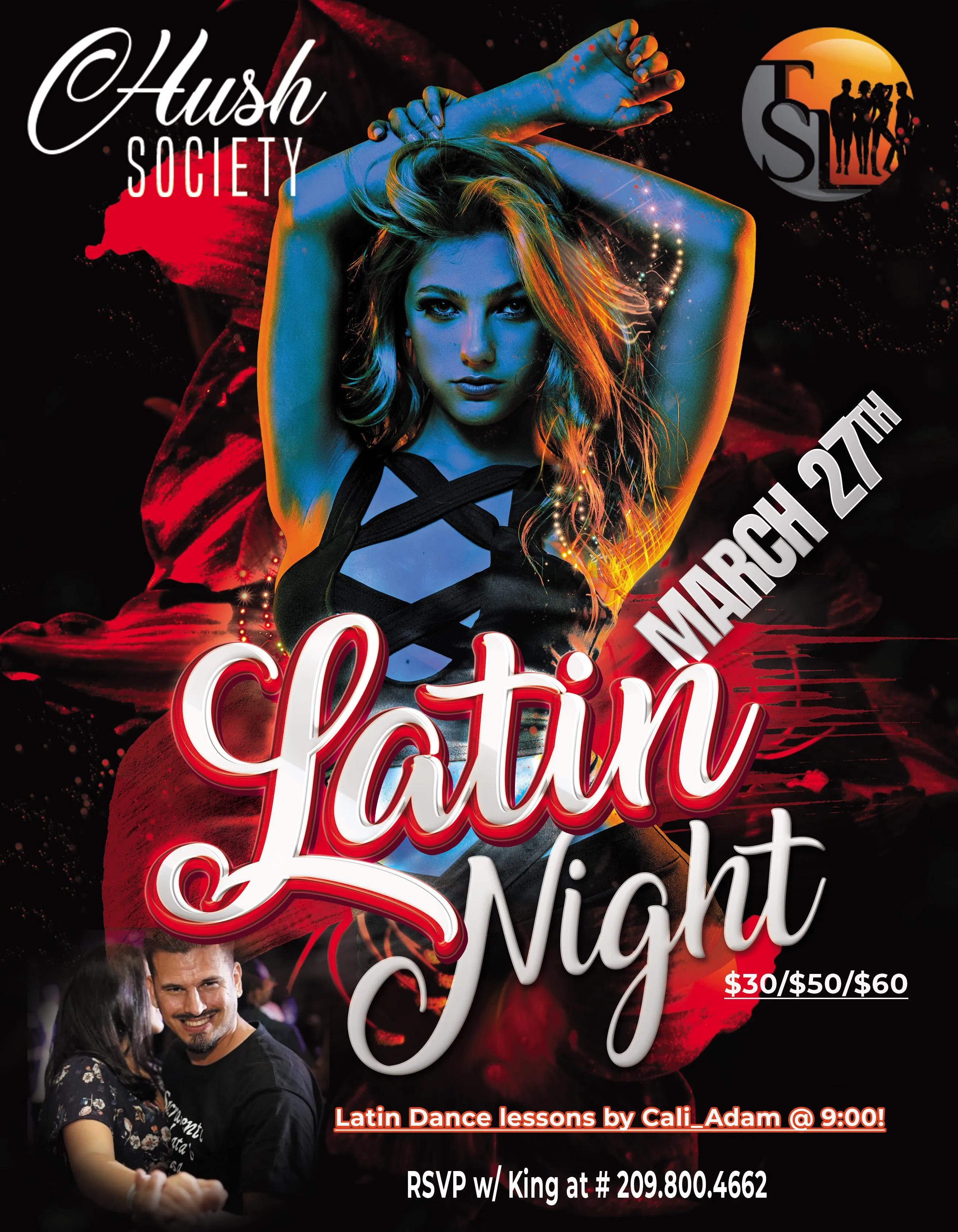 Hush Soc. Presents: Latin Night! Swingers event. W/ Latin dance lessons @ 9, party to follow!