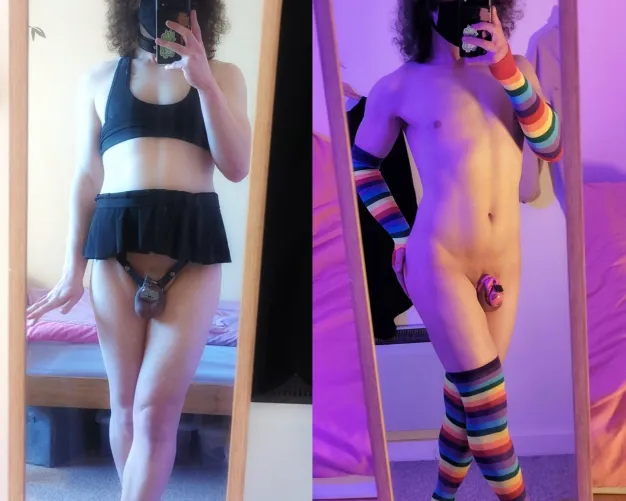 Which slutty outfit and cage do you think looks better on my figure? 💞