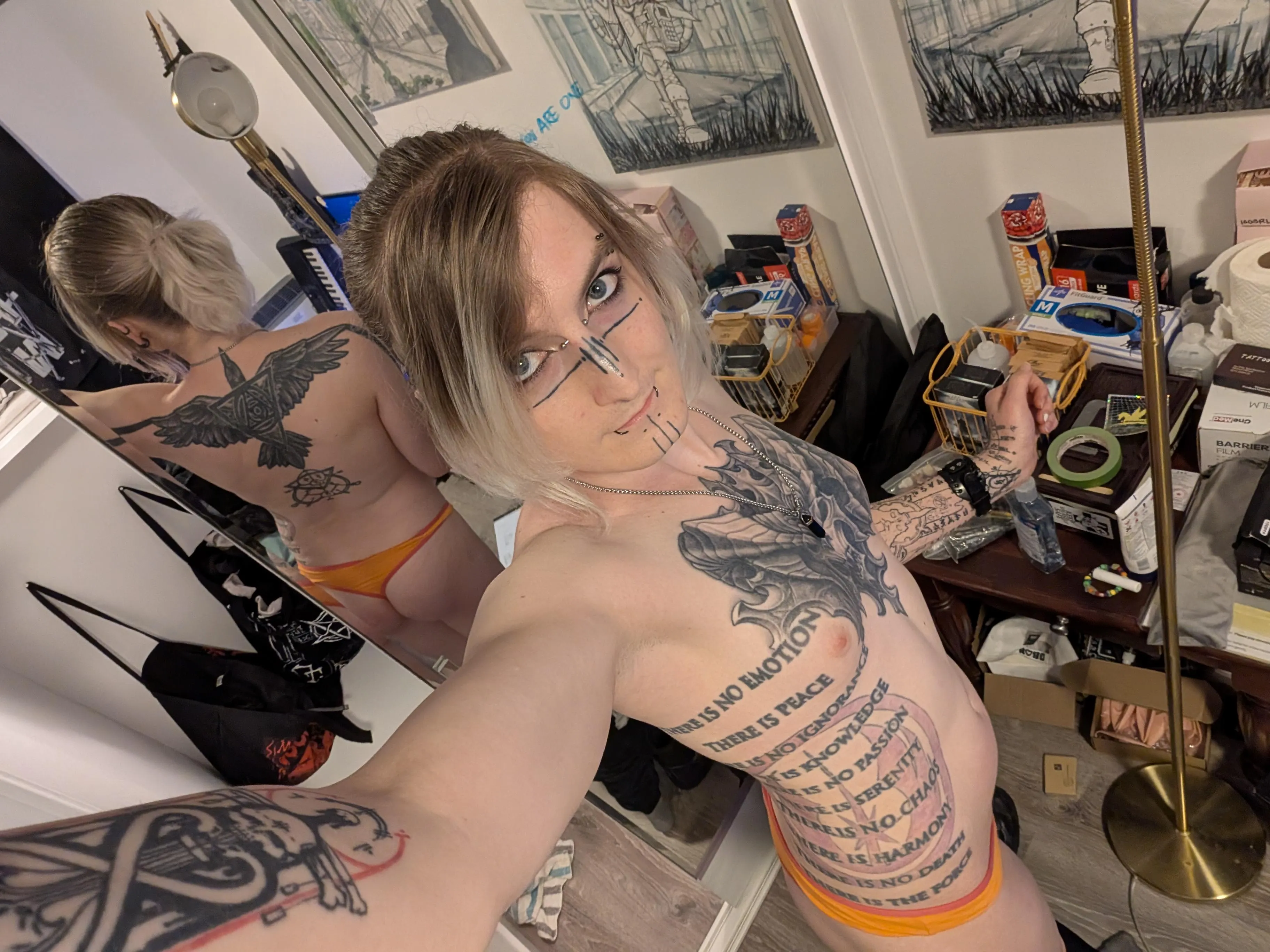 Showing off my tattoos; lonely lately.