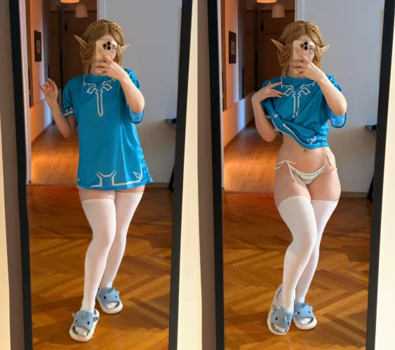 Zelda put on Link’s shirt after a wild night (cosplay by Neyrodesu)