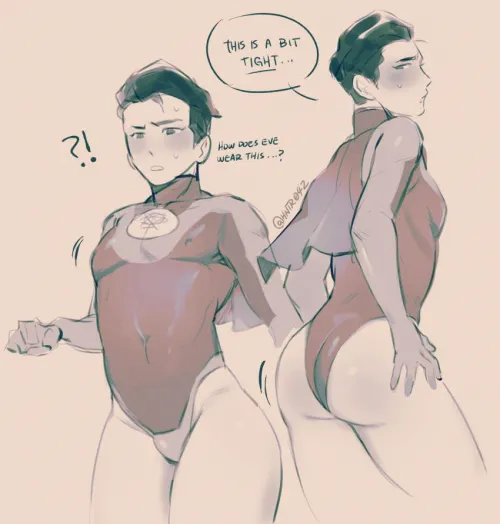 Invincible try’s on Atom Eve’s clothes