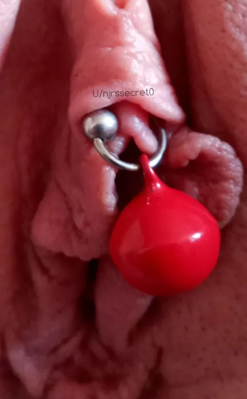 My pierced clit tortured by hanging weight on it for the hole day