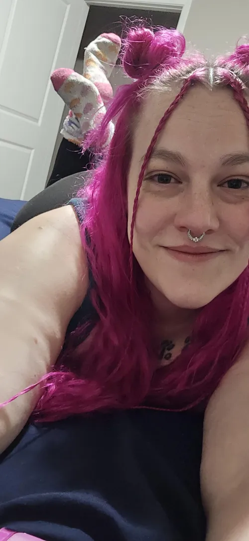 Fuzzy socks and space buns 😋