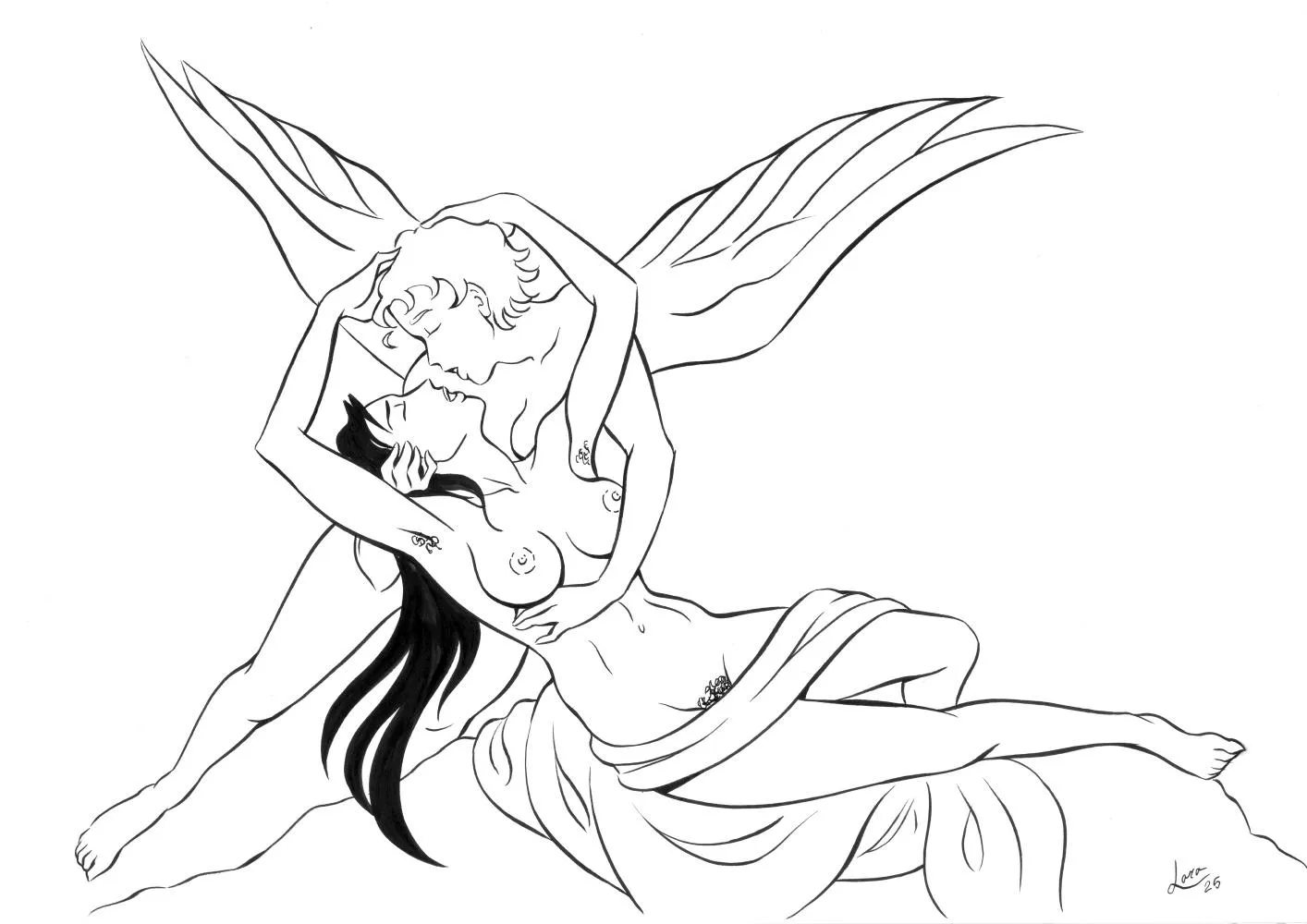 Hand-inked Artwork: Angel Fallen in Love  (ReinaCanallaArt)