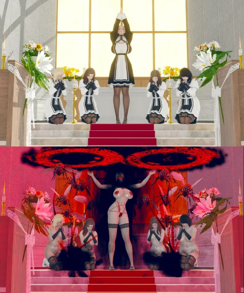 Blinded by their faith (and maybe a little bit of dark magic) my initiates serve the church all day and demonic insect cock all night.