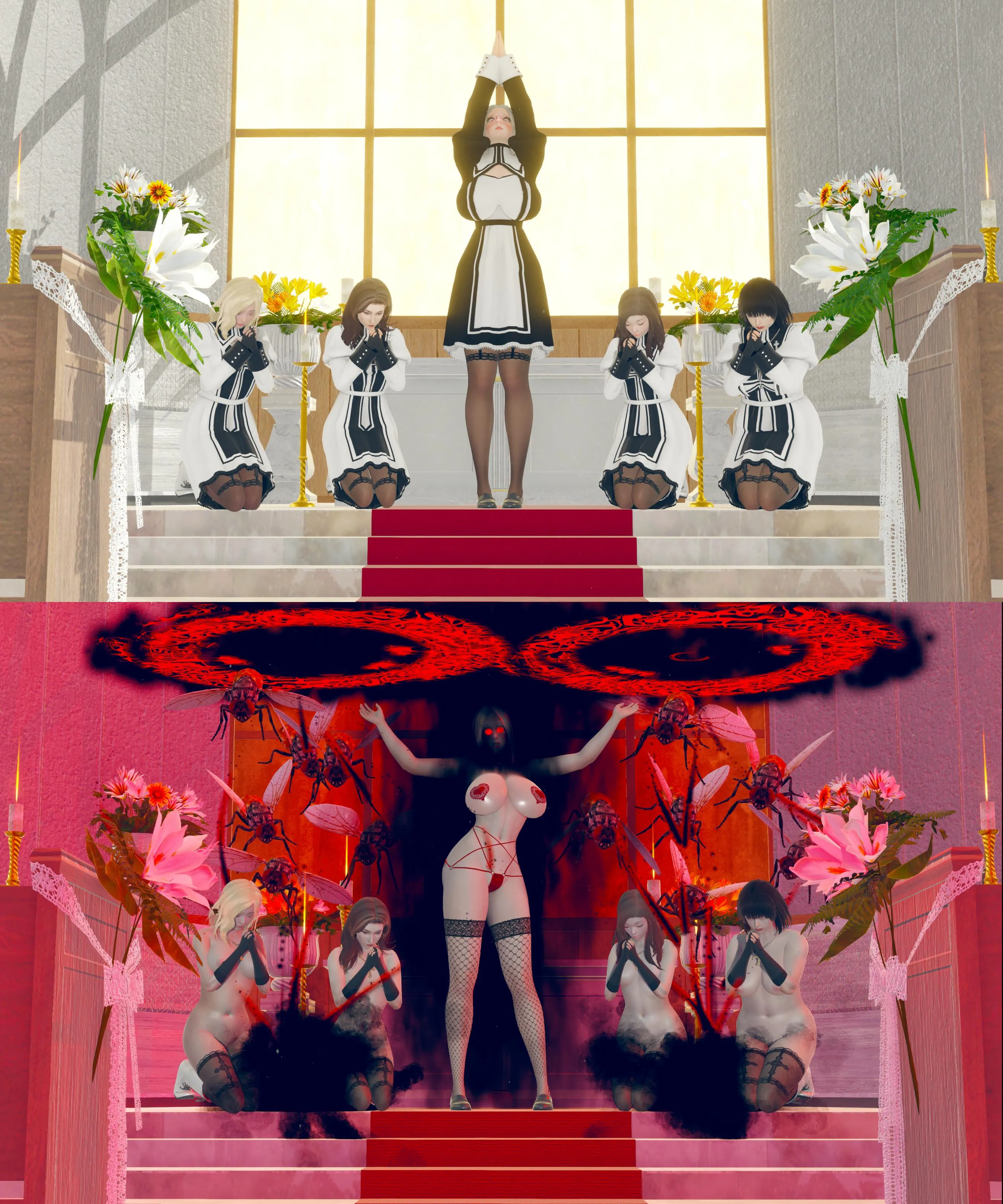 Blinded by their faith (and maybe a little bit of dark magic) my initiates serve the church all day and demonic insect cock all night.