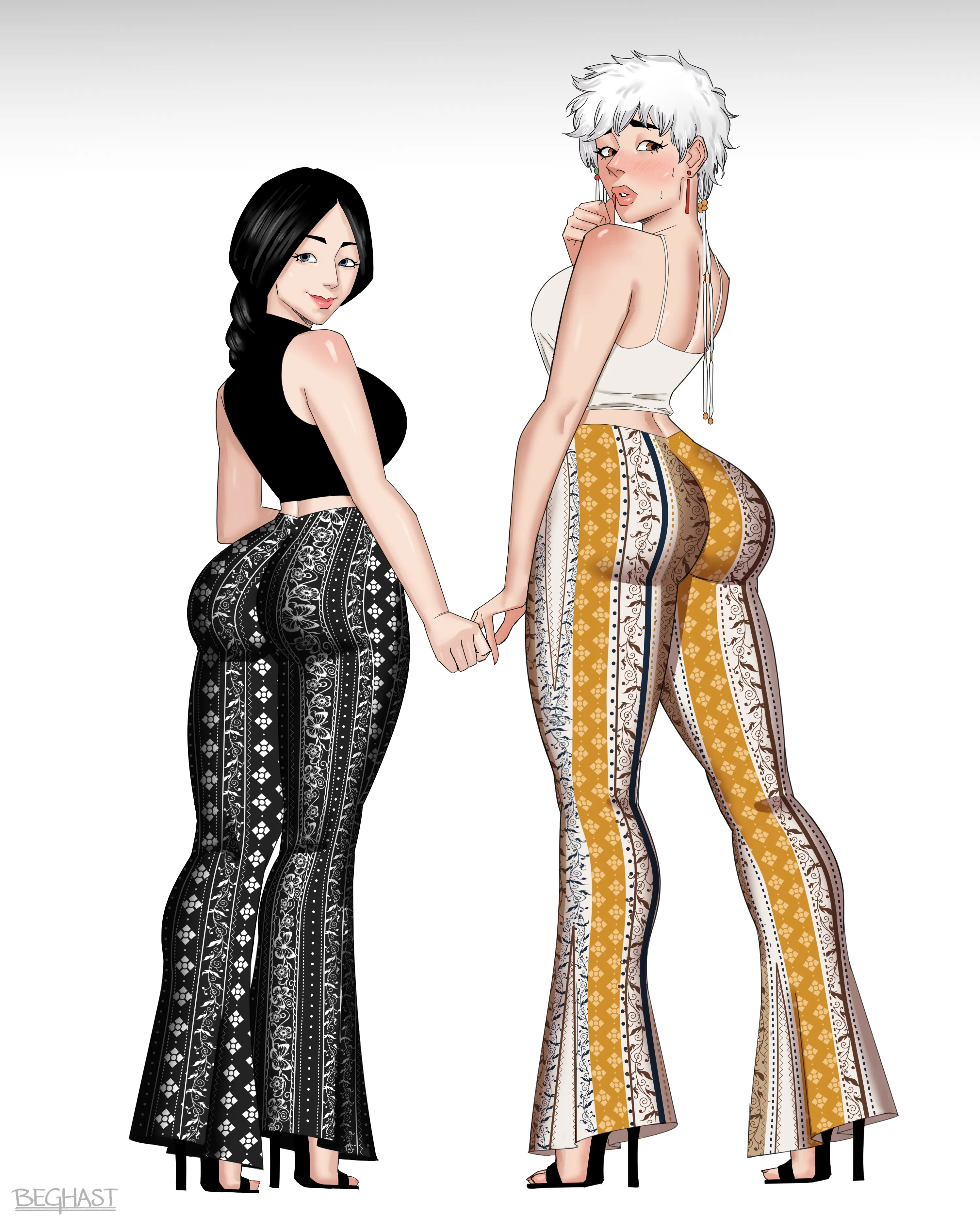 Unohana and Isane wearing the forbidden flare pants (Beghast)