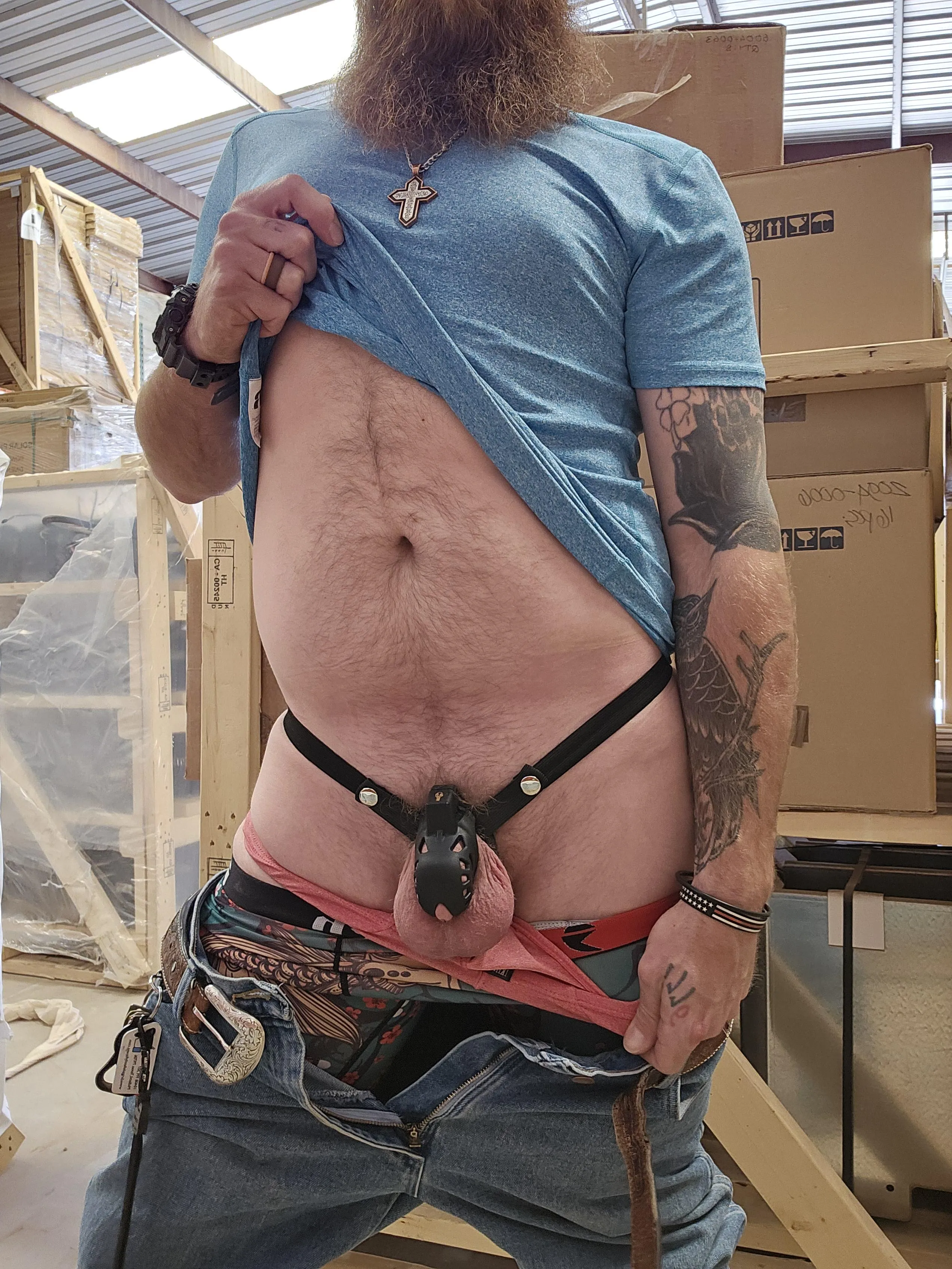 Workin in the warehouse gets hot in summer sure hope no one finds me out here cooling off